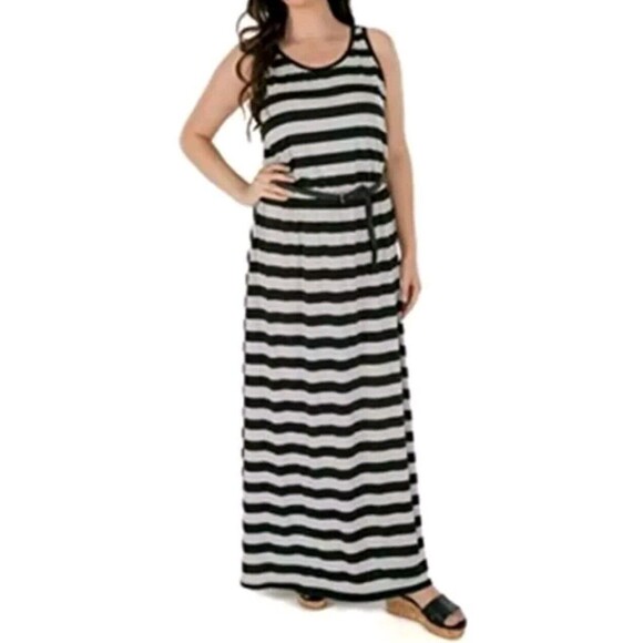 Fever Long Maxi Striped Dress Black Gray Grey Size XXL Missing Belt - Picture 1 of 10